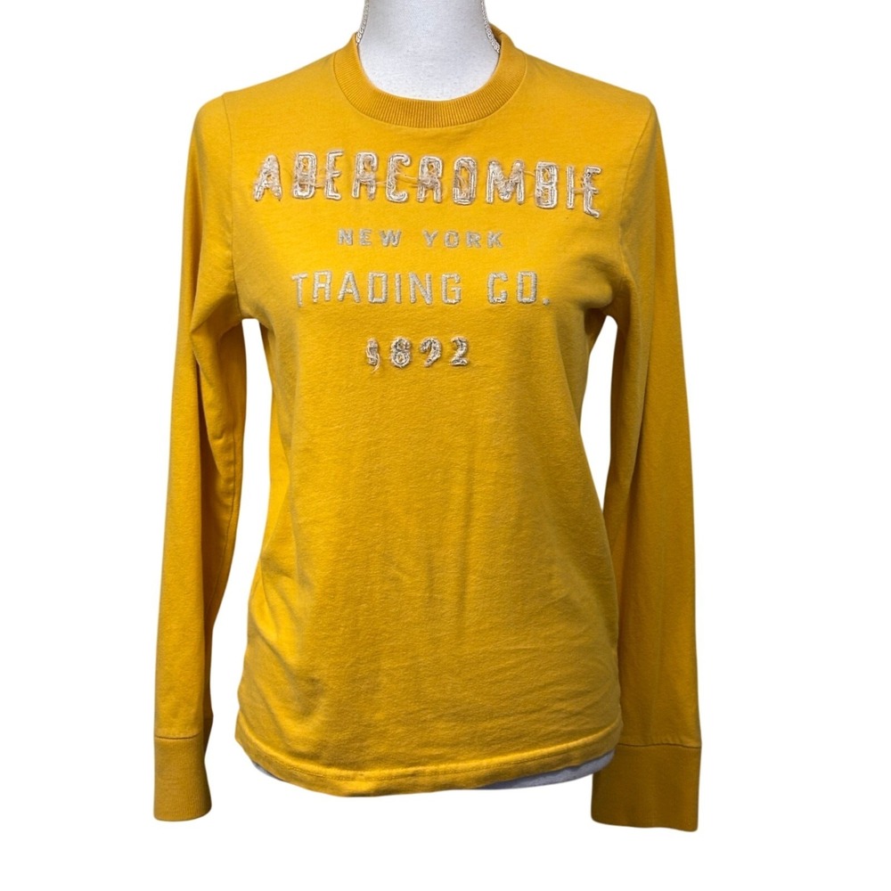 Abercrombie & Fitch Large Mustard Yellow Muscle Spellout Logo L Late 2010s